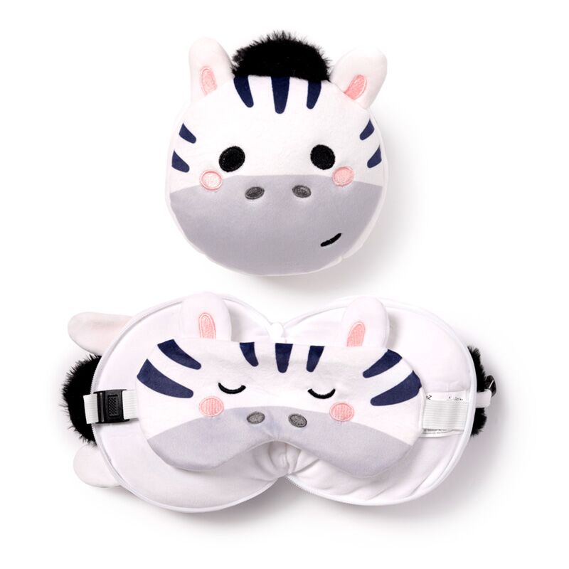 Relaxeazzz Adoramals | Knuffel, Reiskussen & Slaapmasker – 3-in-1 | Zoë Zebra