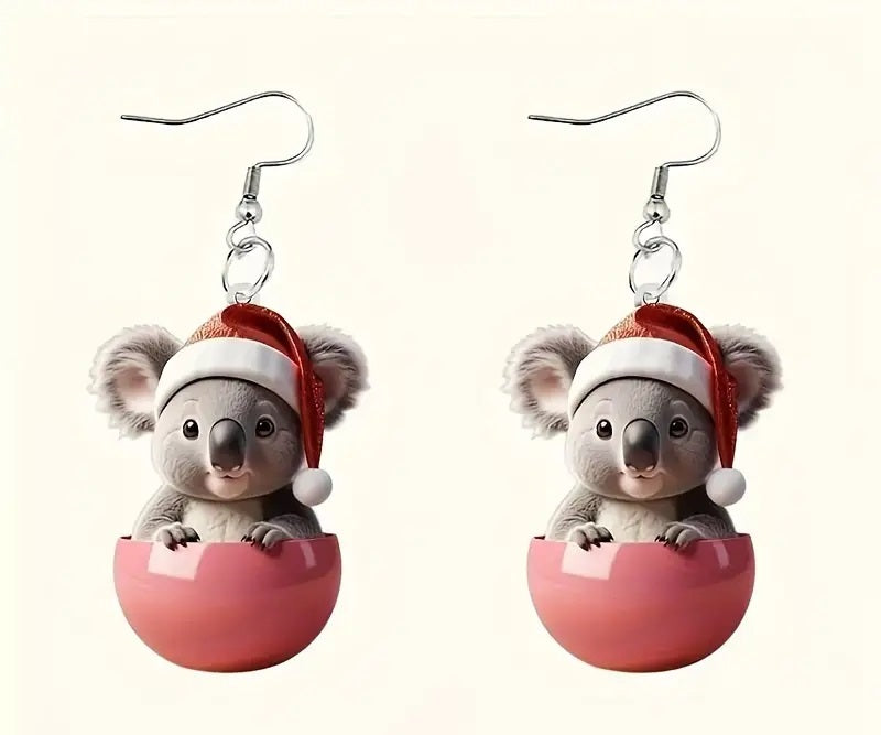 Kerstoorbellen koala met kerstmuts